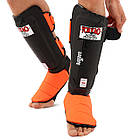 Захист гомілки та стопи шкіряний для єдиноборств захист для ніг Yokkao 5032 розмір L Black-Orange, фото 3