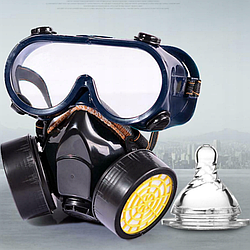 Промислова захисна маска з подвійним респіратором та окулярами / Будівельна маска повнолицева / Маска від пилу