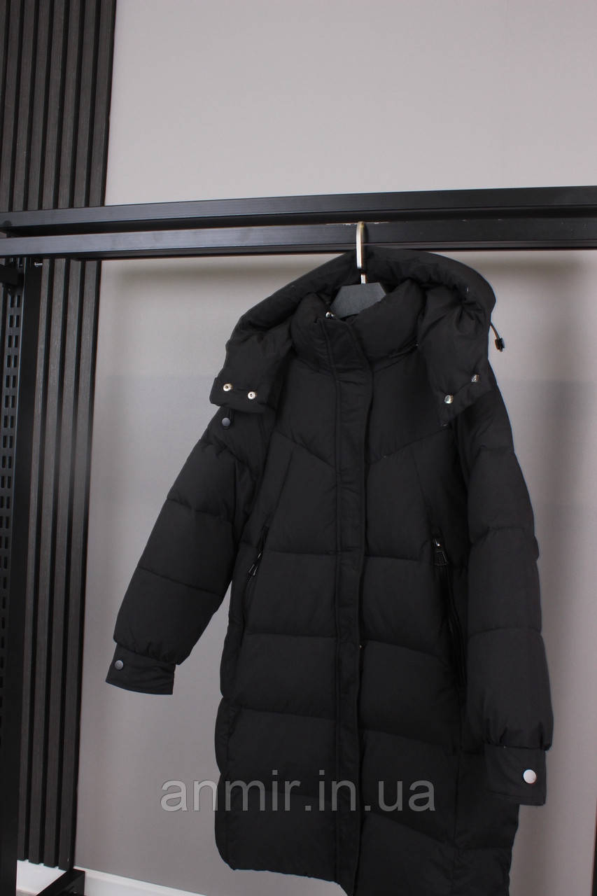 Півпальто зимове стьобане з капюшоном юніор для дівчинки 10-14 років, колір чорний