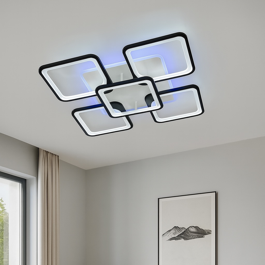 Квадратна світлодіодна Led люстра 180 Вт з пультом до 25 м² (1115/4+1 BK)
