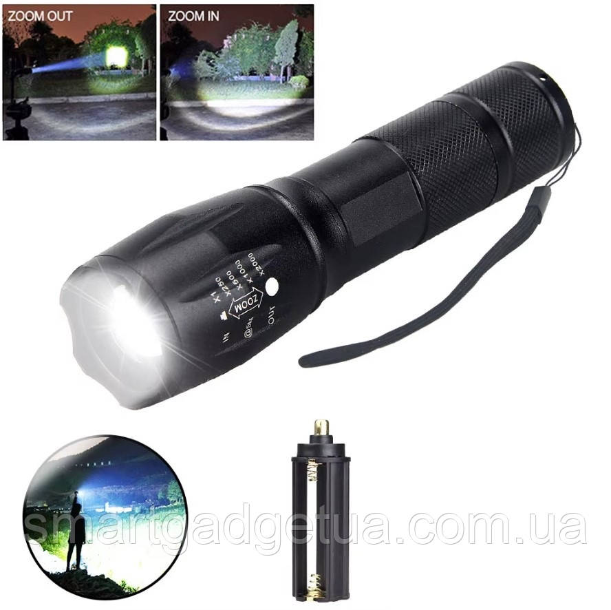 Потужний Телескопічний тактичний Ліхтарик 5 в 1 з білим світлом / LED ліхтар, фото 1