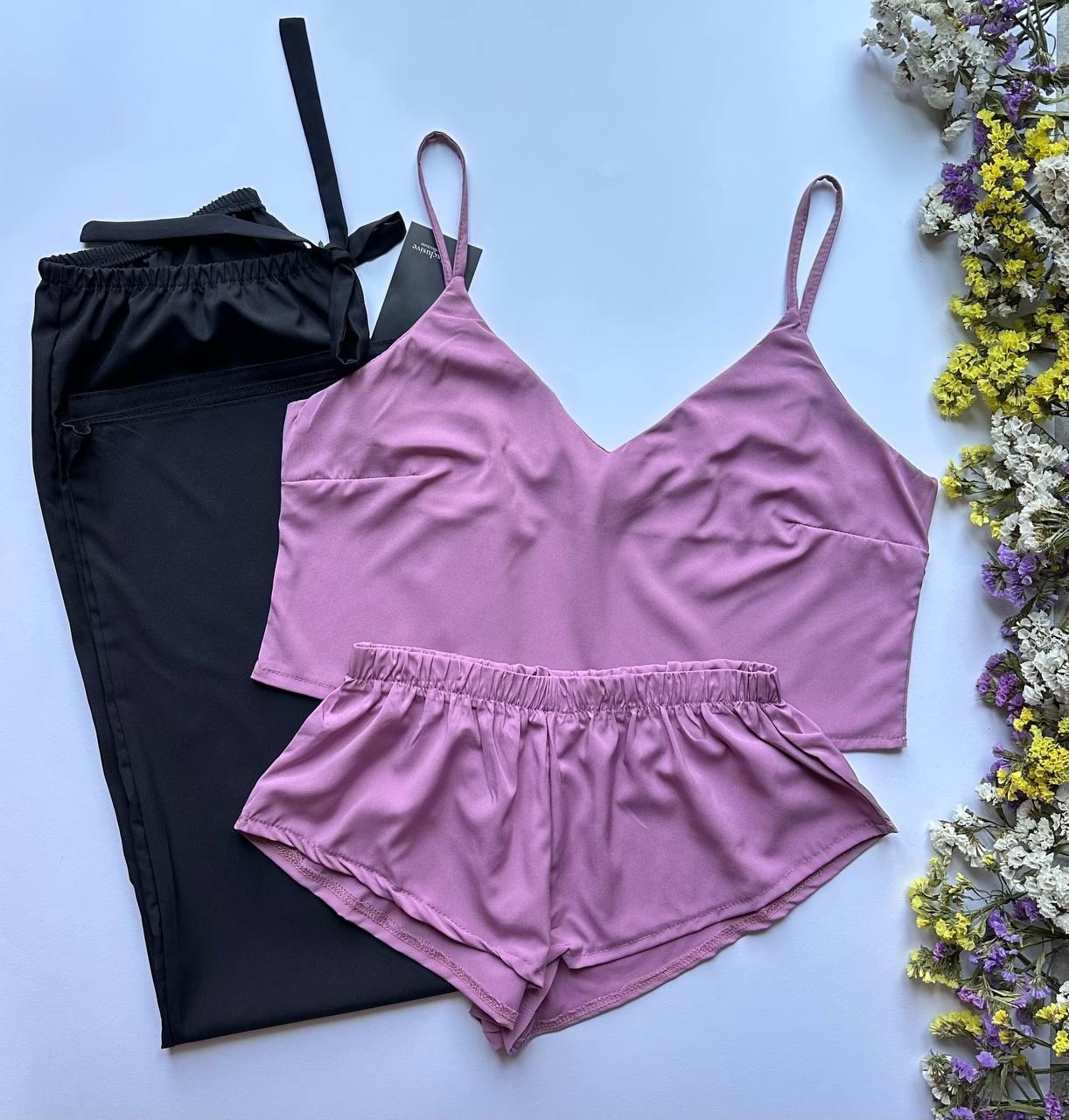 Комплект для дома пижамный, топ-шорты-штаны.