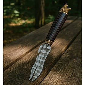 Вилка-ніж для шашлику "Пан Тайги" SKK433: 3-в-1, нержавіюча сталь AISI430, бук, бронза, для пікніка