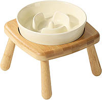 Керамічна миска для собак Slow Dog Feeder Bowl 15,5 см бежевий з підставкою для повільного годування