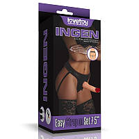 Жіночий страпон, пристібний фалоімітатор Lovetoy Easy Strapon Set 7.5, м'який ремінець