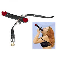 Кляп з фалоімітатором, Double-Ended Dildo Gag Чорний екокожа 12,5 см