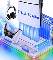 Док-станція для PS5 HELLCOOL з вентилятором та RGB підсвічуванням зарядний пристрій для геймпадів біла