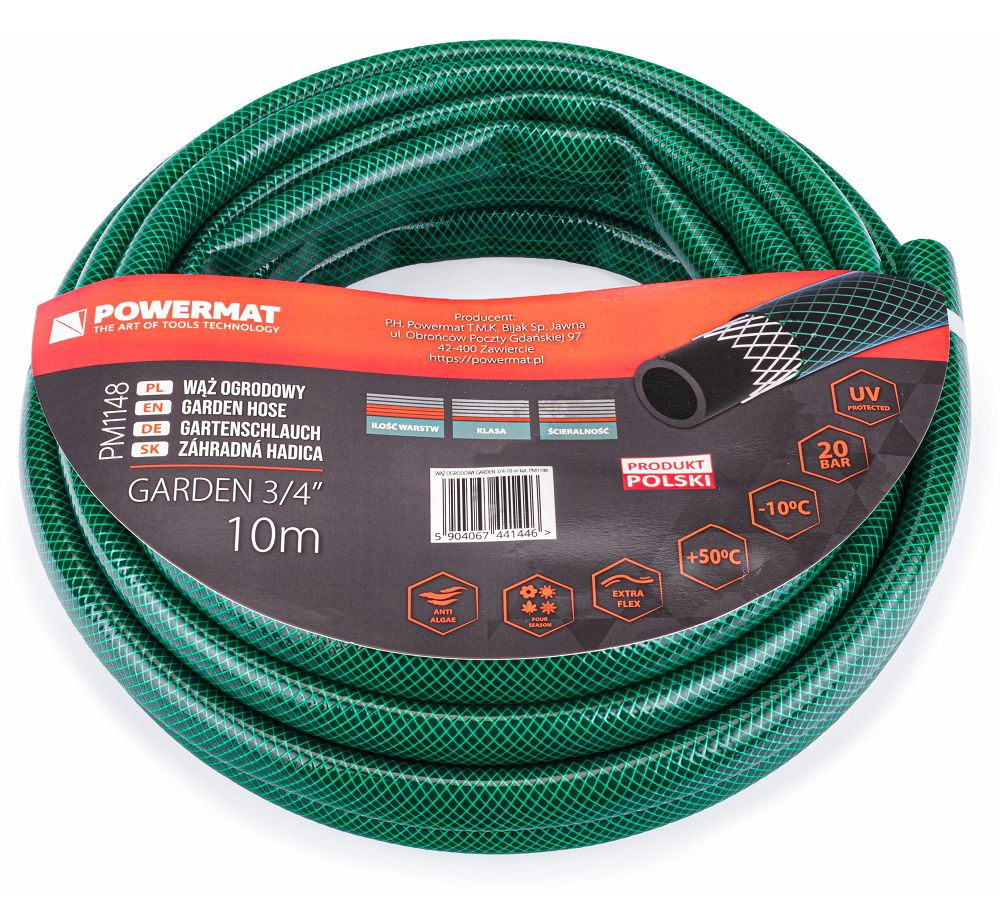 Шланг садовий 3/4" 10 м Powermat GARDEN PM1148 поливальний шланг 3 шари, фото 1