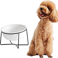 Керамічна миска для собак та котів 600 мл з підставкою біла стійка для їжі та води
