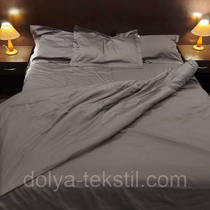 Постільна білизна сіра сатин люкс Євро — 100% бавовна, преміум якість - "ДОЛЯ Текстиль" Україна, фото 1