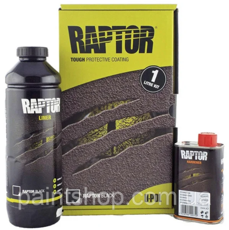 Захисне покриття-фарба Raptor™ 2K 3:1 Підвищеної міцності Чорне комплект 0.95 л, фото 1