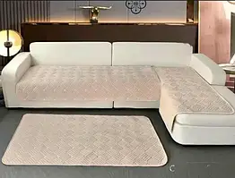 Накидки дивандеки на м'які меблі диван крісла Colorful Home універсальні велюрові 3 в 1 Зигзаг бежевий