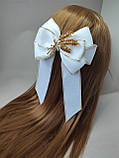 Бант шкільний з колоском Великий білий Бантик великий школьний заколка резинка колосок Бант в школу, фото 3