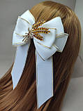 Бант шкільний з колоском Великий білий Бантик великий школьний заколка резинка колосок Бант в школу, фото 4