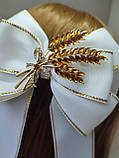 Бант шкільний з колоском Великий білий Бантик великий школьний заколка резинка колосок Бант в школу, фото 5