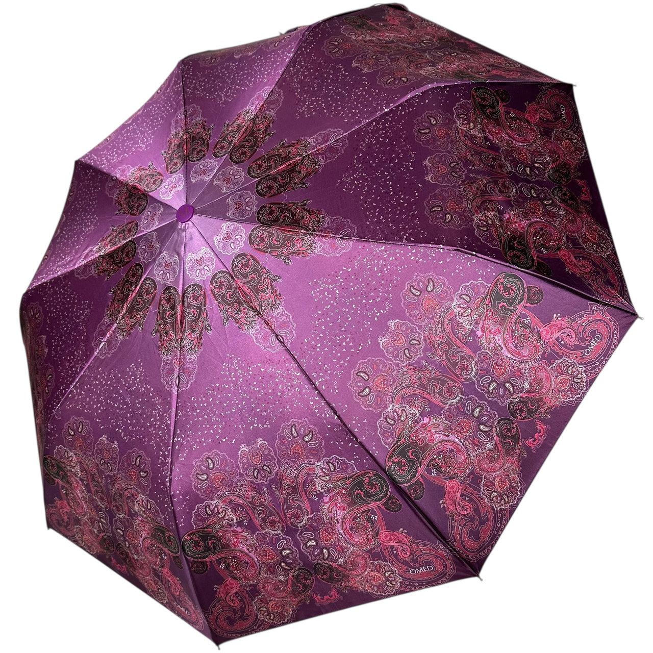 Напівавтоматична парасолька на 9 спиць з сатиновим куполом та принтом "пейслі" від Frei Regen,ручка фуксія,03057-3, фото 1