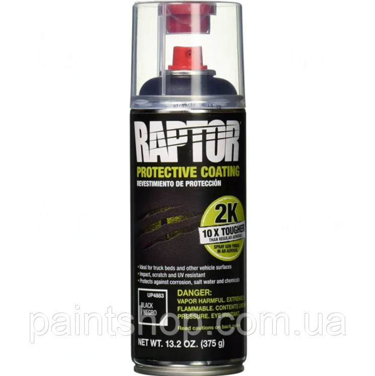 Захисне покриття-фарба Raptor™ 2K Підвищеної міцності Чорне аерозоль 400 мл, фото 1