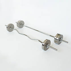 Комплект штанг 40 кг з прямим та W-подібним грифом Металеві бліни без покриття