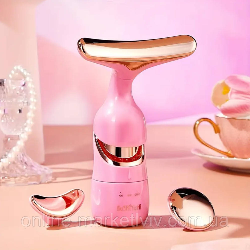 Мікрострумовий масажер для обличчя + 3 насадки / Ліфтинг масажер для шиї та обличчя / Масажер для очей, фото 1