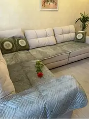 Накидки дивандеки на м'які меблі диван крісла Colorful Home універсальні велюрові 3 в 1 Зигзаг оливковий