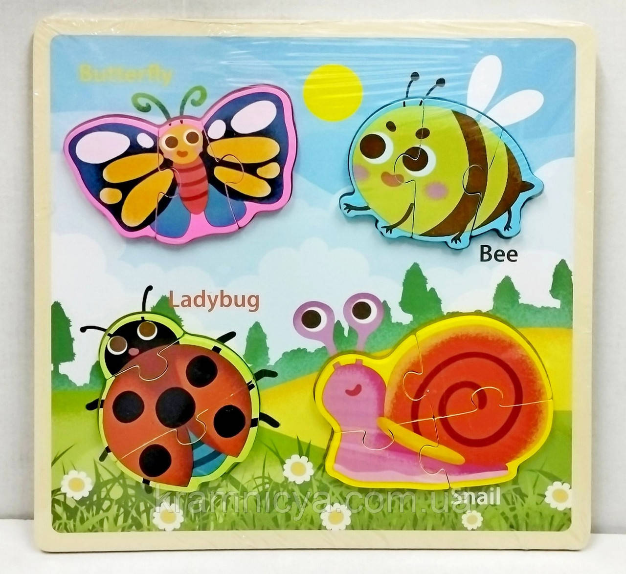 Дерев'яна розвиваюча іграшка Рамка-вкладиш-пазли велика 30x30см (WD13003), фото 1