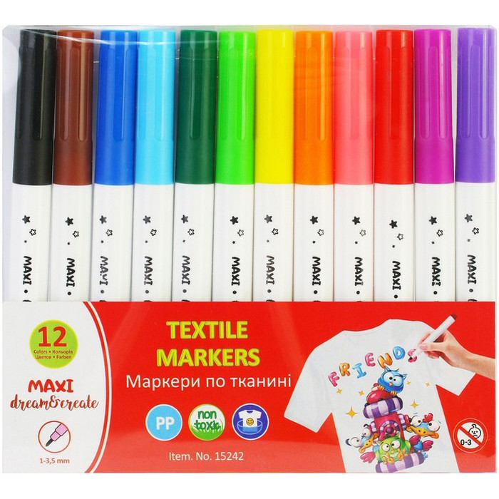 Набір маркерів по тканині MX15242, 12 кольорів, фото 1