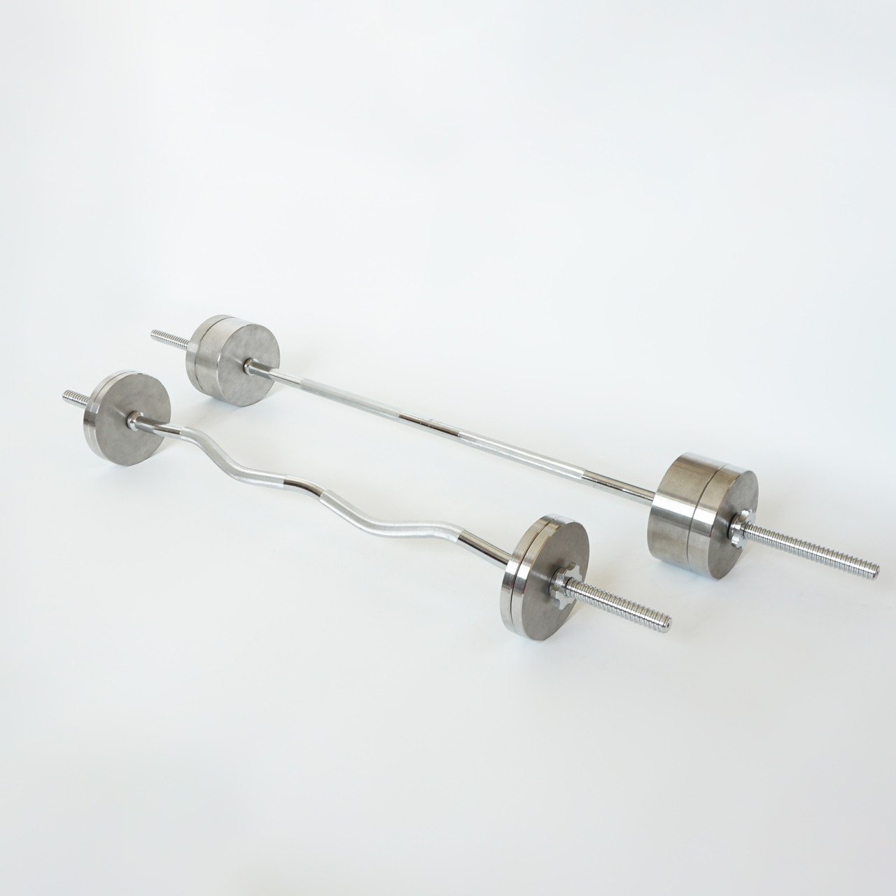 Комплект штанг 51 кг з прямим та W-подібним грифом Металеві бліни без покриття, фото 1