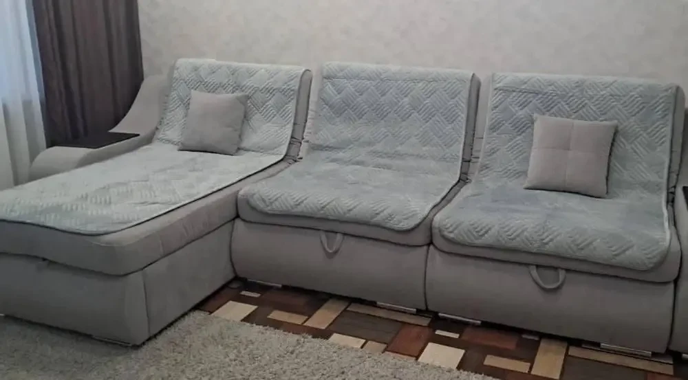Накидки дивандеки на м'які меблі диван крісла Преміум універсальні велюрові 3 в 1 сірі