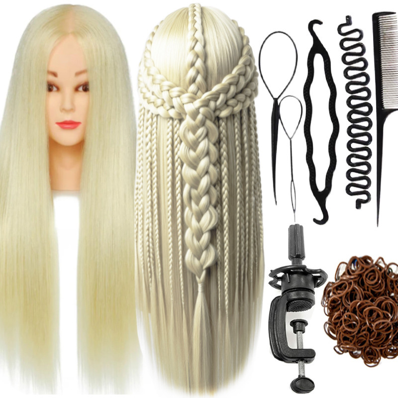 Голова для зачісок із термо волоссям і набором для плетіння, фото 1