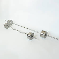 Комплект штанг 62 кг з прямим та W-подібним грифом Металеві бліни без покриття