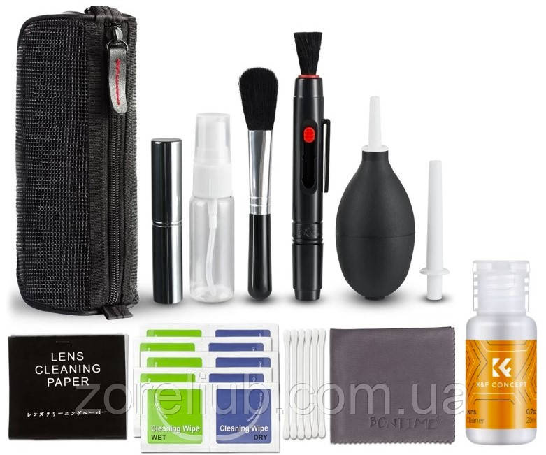 Набір для чищення оптики та камер 9 в 1 з повітродувкою, ручкою та серветками, професійний Cleaning Kit, фото 1