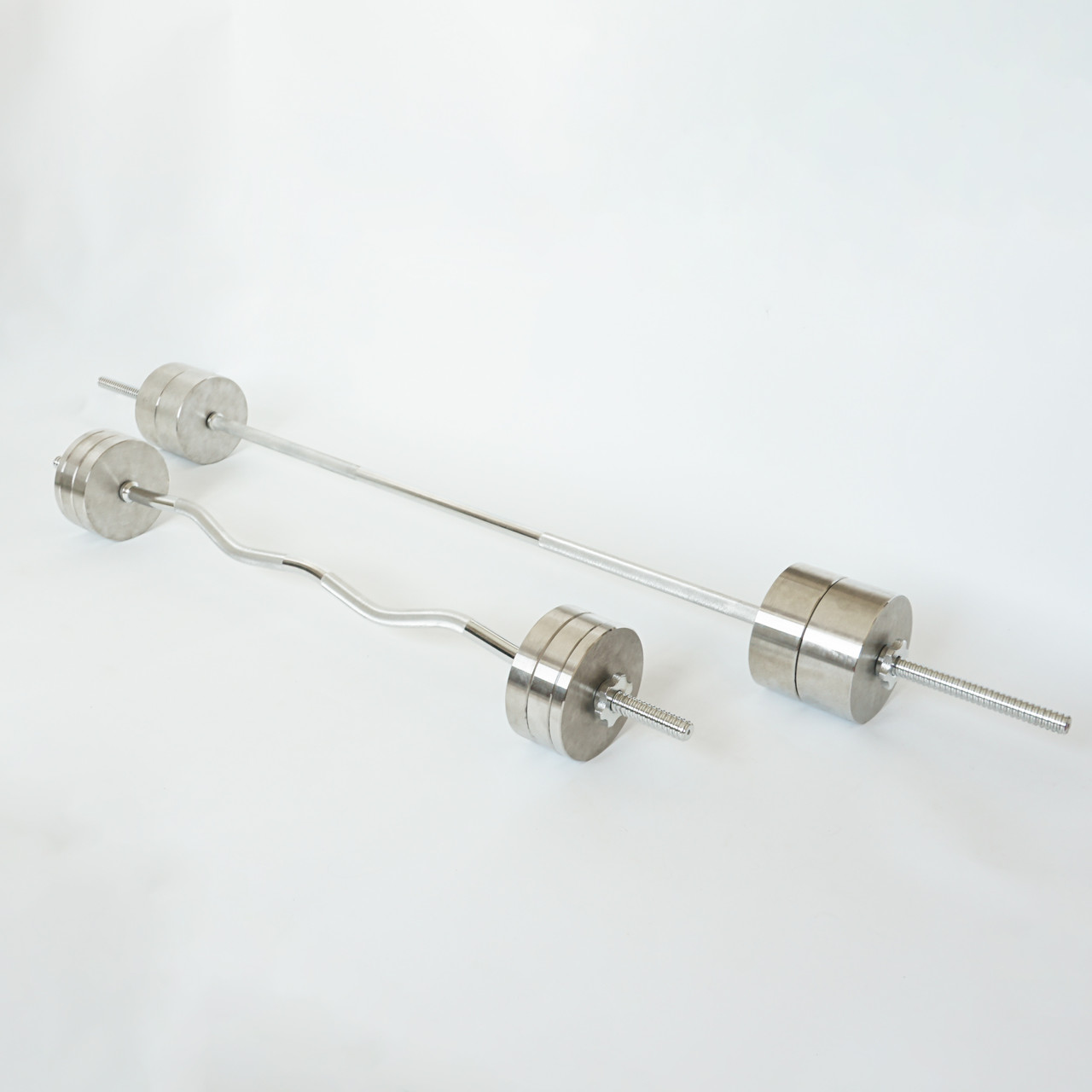 Комплект штанг 82 кг з прямим та W-подібним грифом Металеві бліни без покриття, фото 1