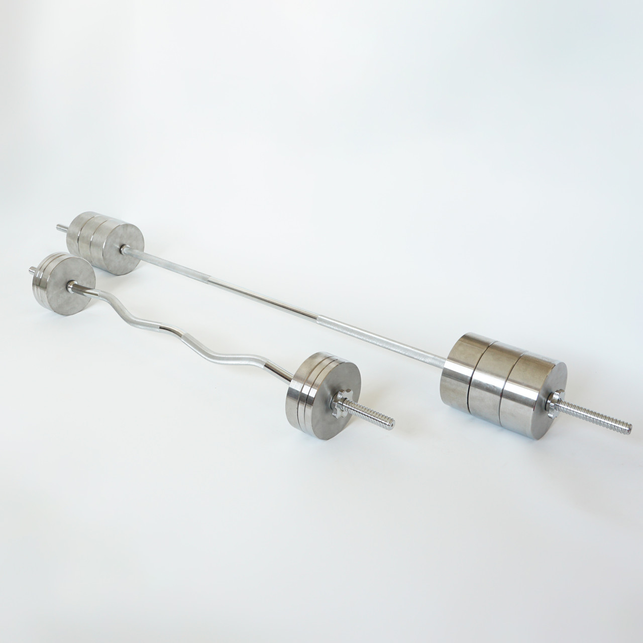 Комплект штанг 92 кг з прямим та W-подібним грифом Металеві бліни без покриття, фото 1