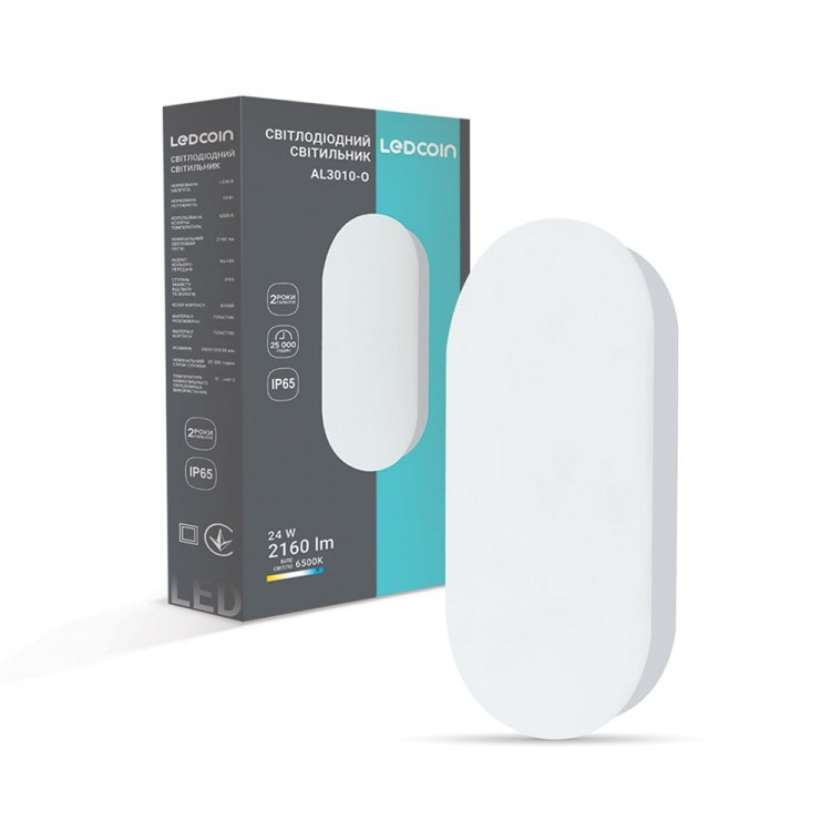 Світлодіодний світильник ЖКГ Ledcoin AL3010-О 24 Вт 6500K 2160Lm IP65 250х125х38мм овал, фото 1