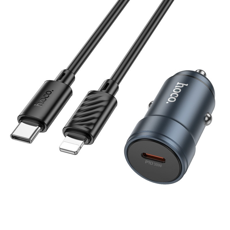 Автомобільний зарядний пристрій HOCO Z57 Glorious single-port PD30W car charger set (C to iP) Metal Gray, фото 1