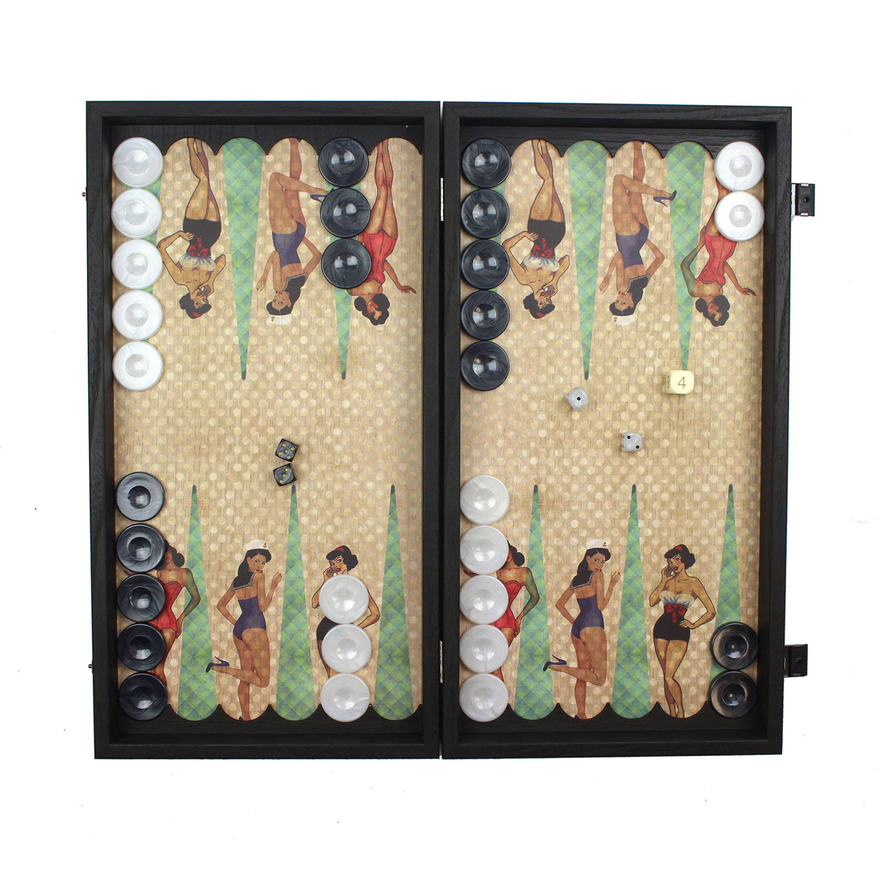 Нарди "Пін-ап" ручної роботи, виготовлені з дерева, оформлені арт-принтом від грецької компанії Manopoulos, фото 1