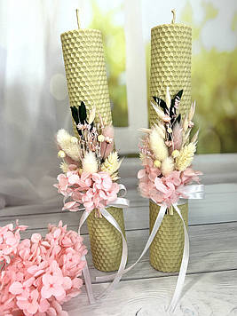 Подарунковий набір свічок із вощини з декором на весілля, вінчання, причастя, 2шт./набір