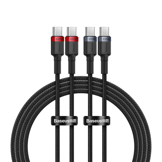 Кабель Baseus Cafule Charging Cable USB-C to USB-C 100W 1m 2pcs Red Black+Grey Black, фото 1