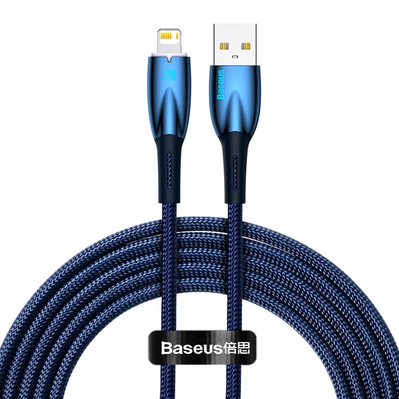 Кабель Baseus Glimmer Series Fast Charging Data Cable USB to iP 2.4A 2m Blue, фото 1