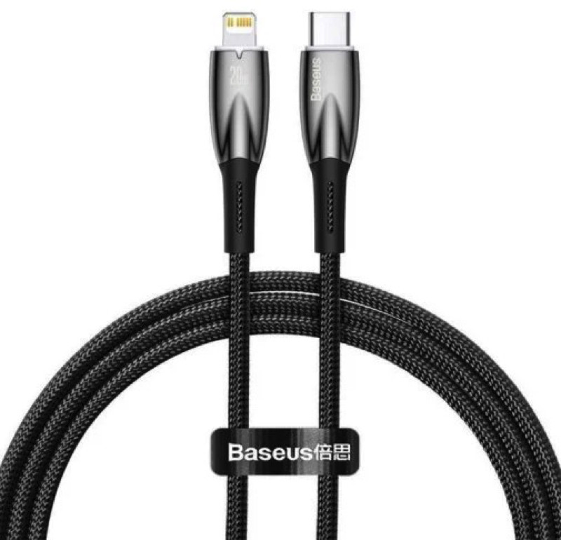 Кабель Baseus Glimmer Series Fast Charging Data Cable Type-C to iP 20W 2m Black, фото 1