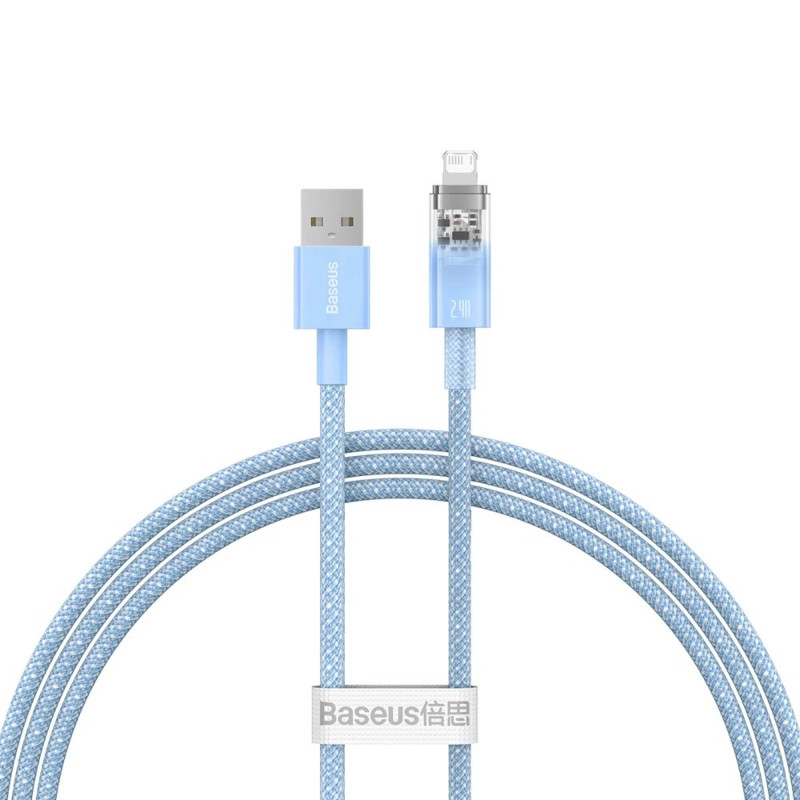 Кабель Baseus Explorer Series Fast Charging Cable with Smart Temperature Control USB to iP 2.4A 1m Blue, фото 1