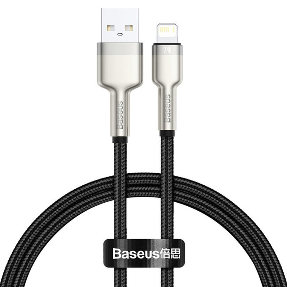Кабель Baseus Cafule Series Metal Data Cable USB to IP 2.4A 0.25m Black, фото 1