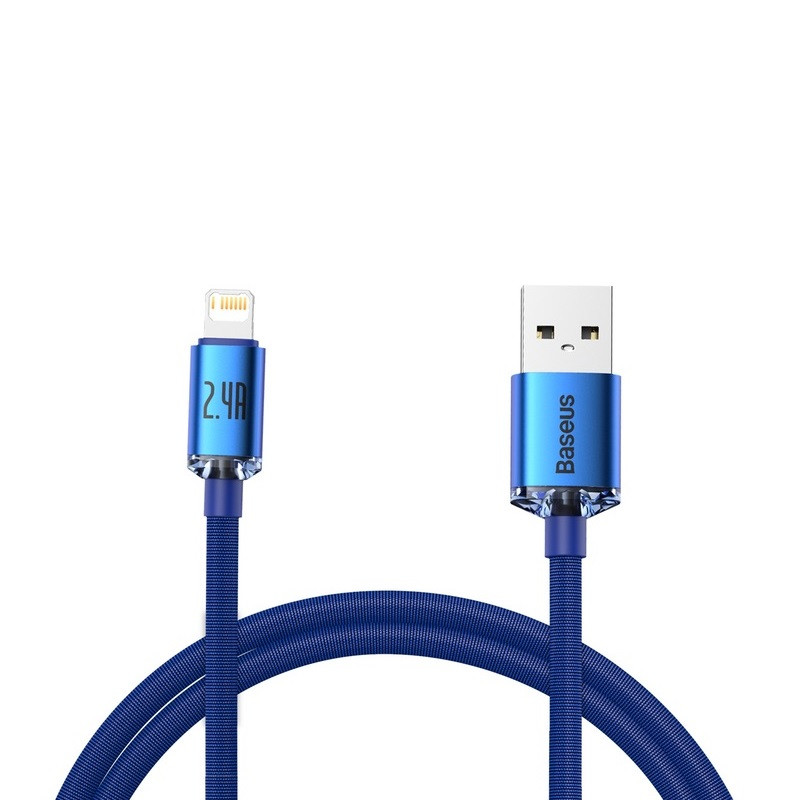 Кабель Baseus Crystal Shine Series Fast Charging Data Cable USB to iP 2.4A 1.2m Blue, фото 1