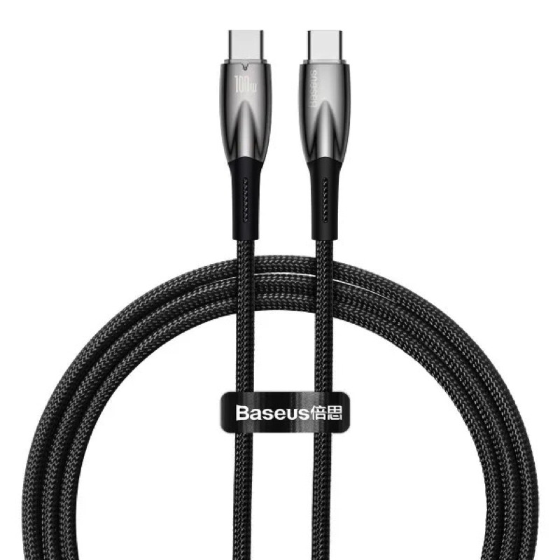 Кабель Baseus Glimmer Series Fast Charging Data Cable Type-C to Type-C 100W 2m Black, фото 1