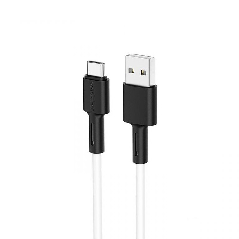 Кабель BOROFONE BX31 USB to Type-C 3A, 1m, silicone, TPE connectors, White, фото 1