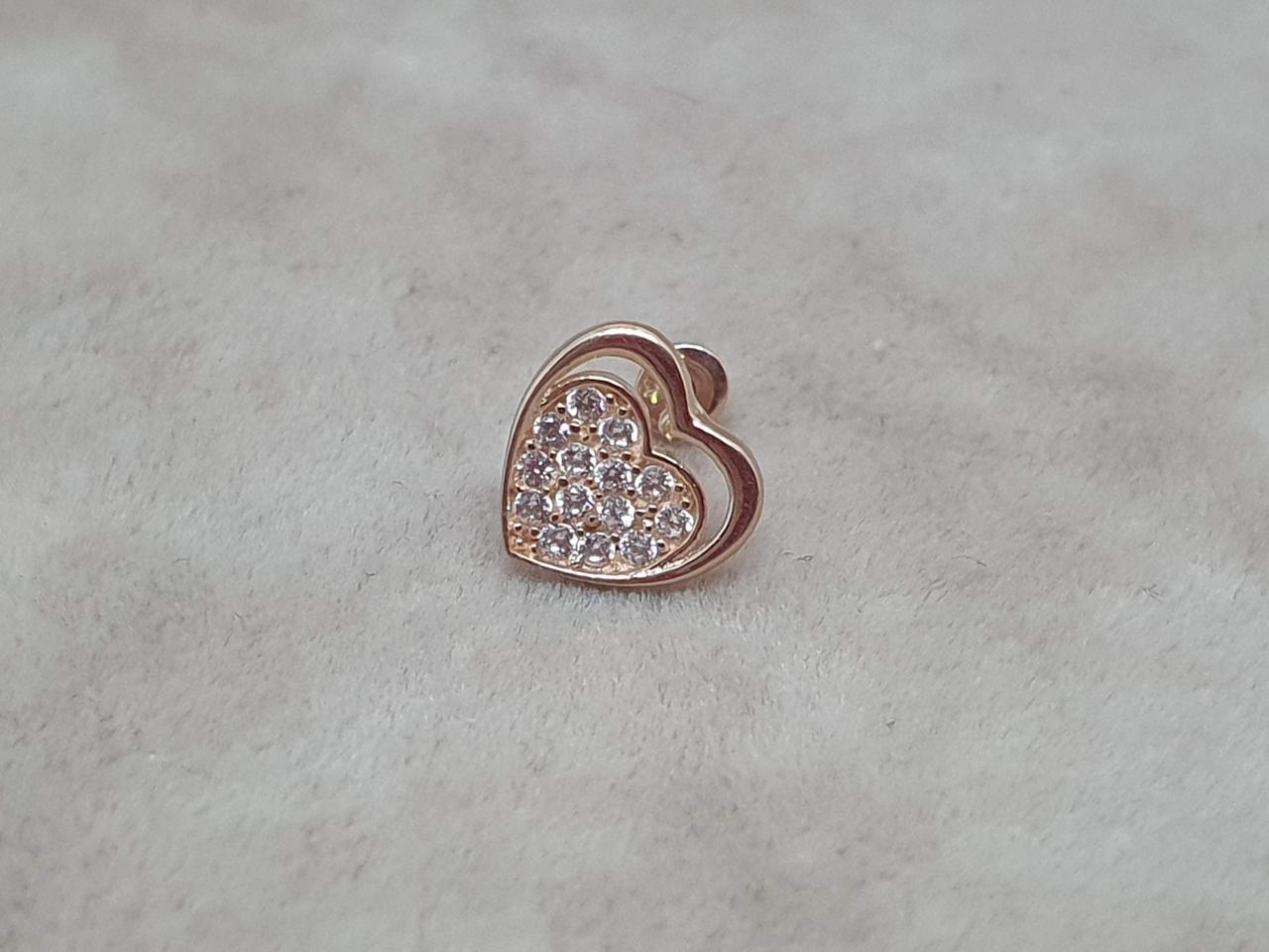 Золота моносережка/сережка для пірсингу хелікса Сердечко. 210105