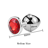 Набір пробок із Червоним каменем 3 шт, Конусні пробки з металу різного розміру та діаметру, Інтимні іграшки, фото 2