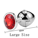 Набір пробок із Червоним каменем 3 шт, Конусні пробки з металу різного розміру та діаметру, Інтимні іграшки, фото 3