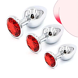 Набір пробок із Червоним каменем 3 шт, Конусні пробки з металу різного розміру та діаметру, Інтимні іграшки, фото 10