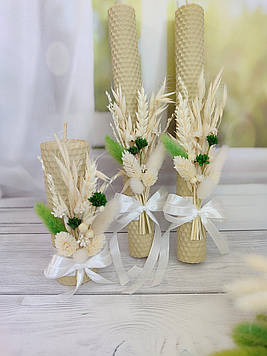 Подарунковий набір свічок із вощини з декором "Сімейне вогнище", 3шт./набір